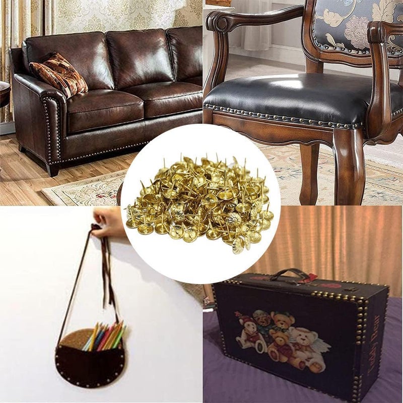 BetterJonny 500Pcs Upholstery Tacks, Decorative Furniture Nails Pins Gold Metal Thumb Tacks for Upholstered Furniture Cork Board, Home Decor(17X11MM) - Image 2
